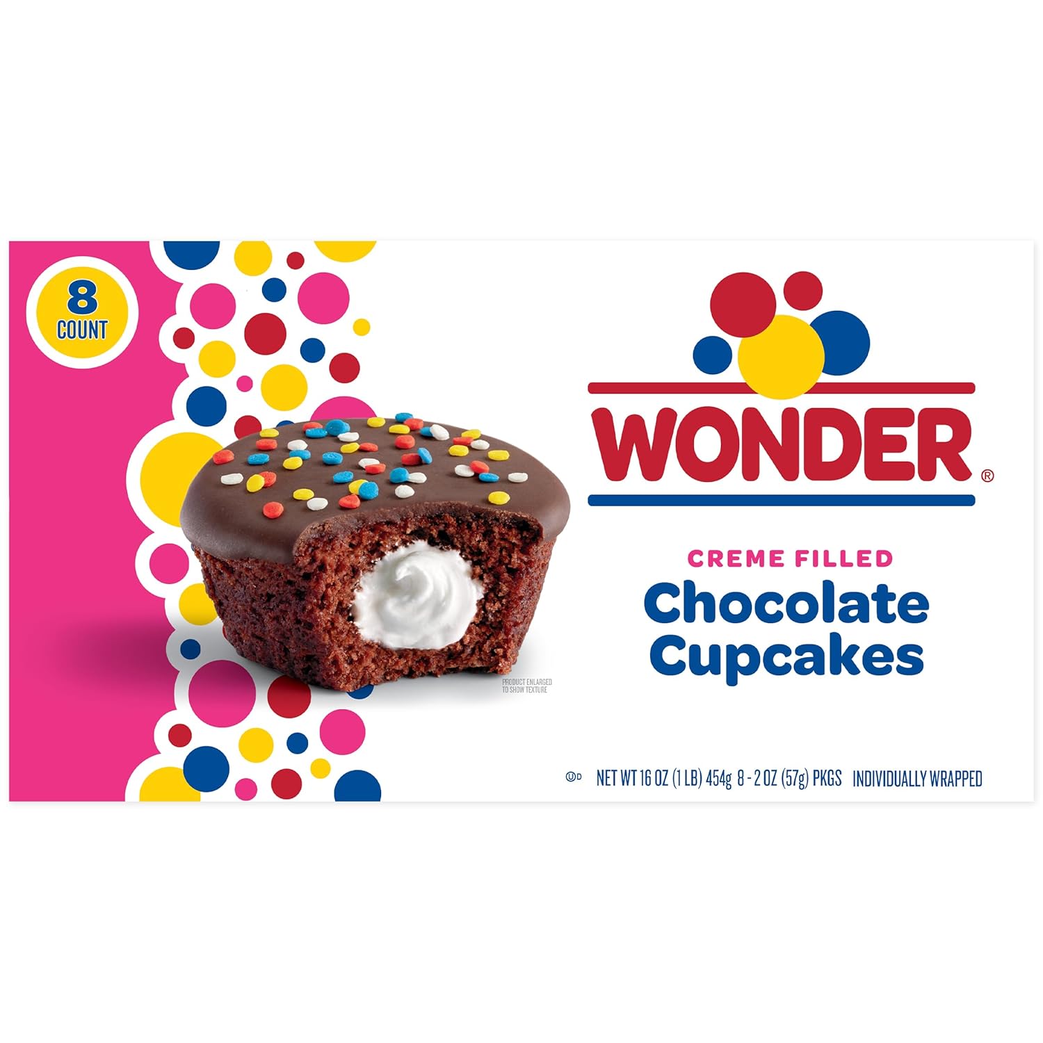 Wonder Creme Filled Chocolate Cupcakes, 8 Individually Wrapped Snacks - Moist Chocolate Cake, Creme Filling, Icing & Sprinkles