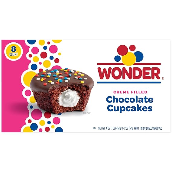 Wonder Creme Filled Chocolate Cupcakes, Individually Wrapped Cupcakes, 8 Count
