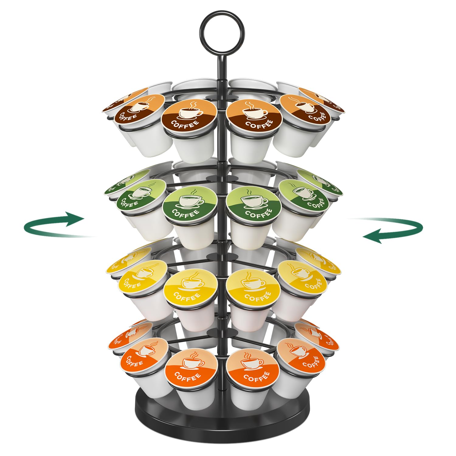 EsLuker.ly K Cup Holder Coffee Pod Organizer Carousel for Counter, Metal Storage Rack Stand for Kitchen, Rotatable 4 Tier Pod Tower Tree for 40 K Cups, Space Saving Meets Elegance, Black