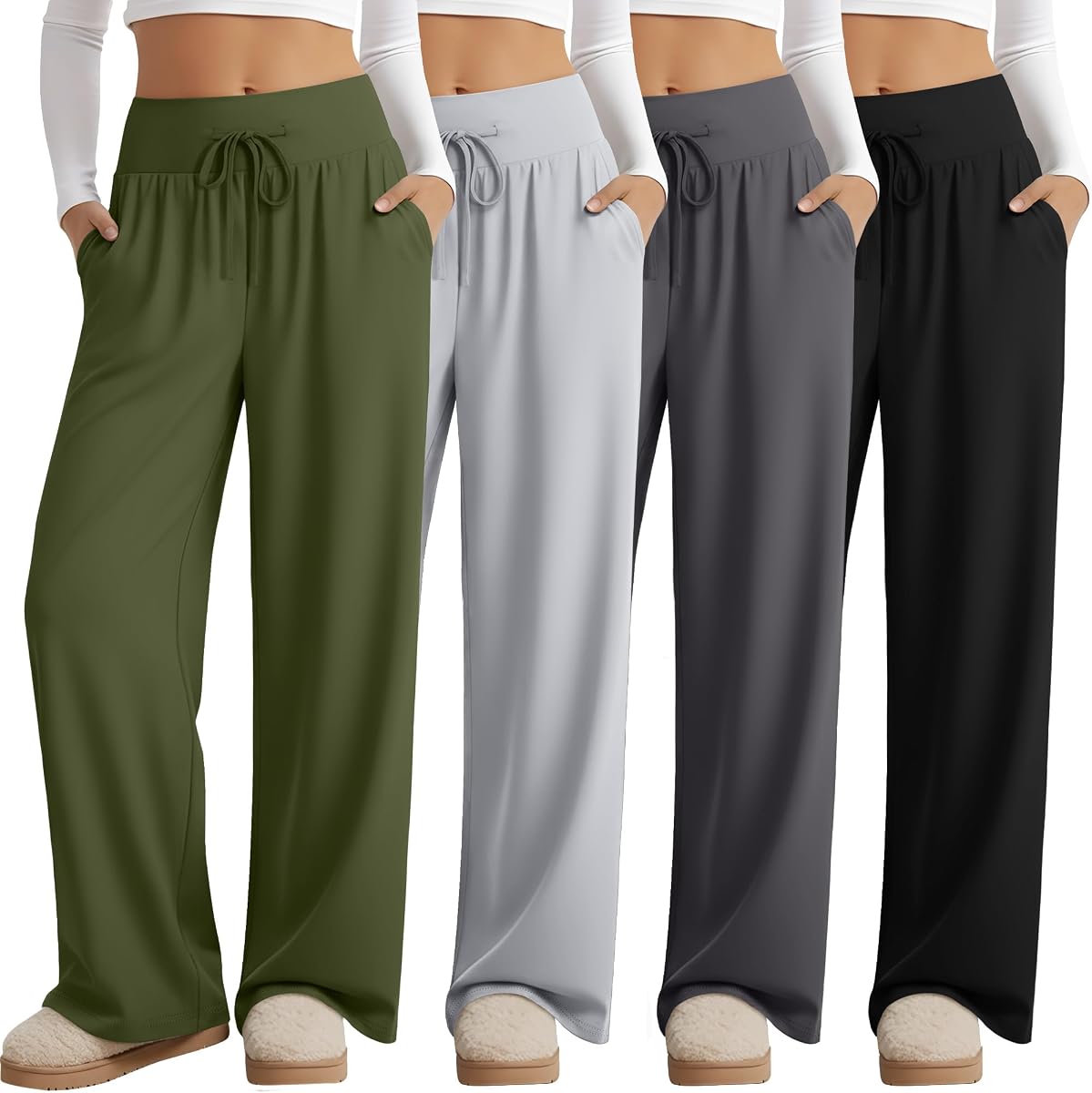 Pack de 4 pantalones de estar por casa de pierna ancha para mujer