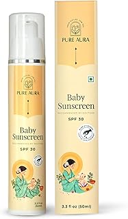 Pure Aura Baby Sunscreen 50 gm | SPF 30 Kids Sunscreen | 100% Mineral & Ayurvedic | Chemical-Free | Outdoor Safe | Sensiti...