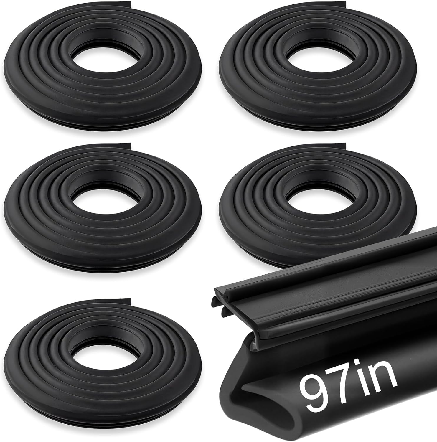Yuntau 5 Pack 97 Inch Rubber Weather Stripping Seal for Kerf Channel Doors, Black Door Seal for Top & Sides, Blocks Wind, Water, Rain & Dust, Easy Slotted Installation