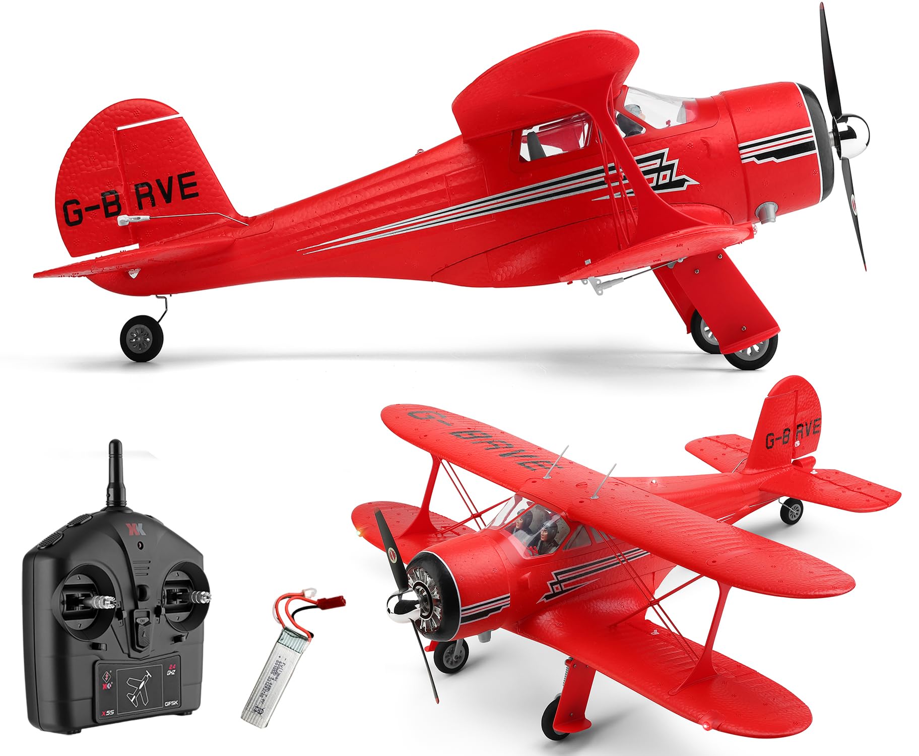 Large 550MM War-II Beech D17S Remote Control Combat Aircraft 4CH XK A300 3D/6G Aerobatic LED Brushless RC Aircraft Full-Function for Professional Players/Red
