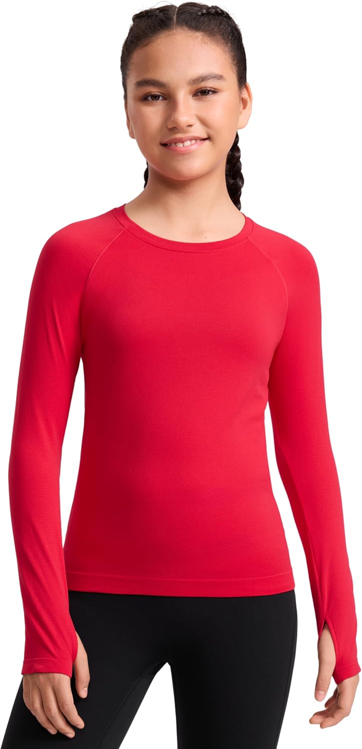 CRZ YOGA Girls Seamless Crewneck Long Sleeve Top