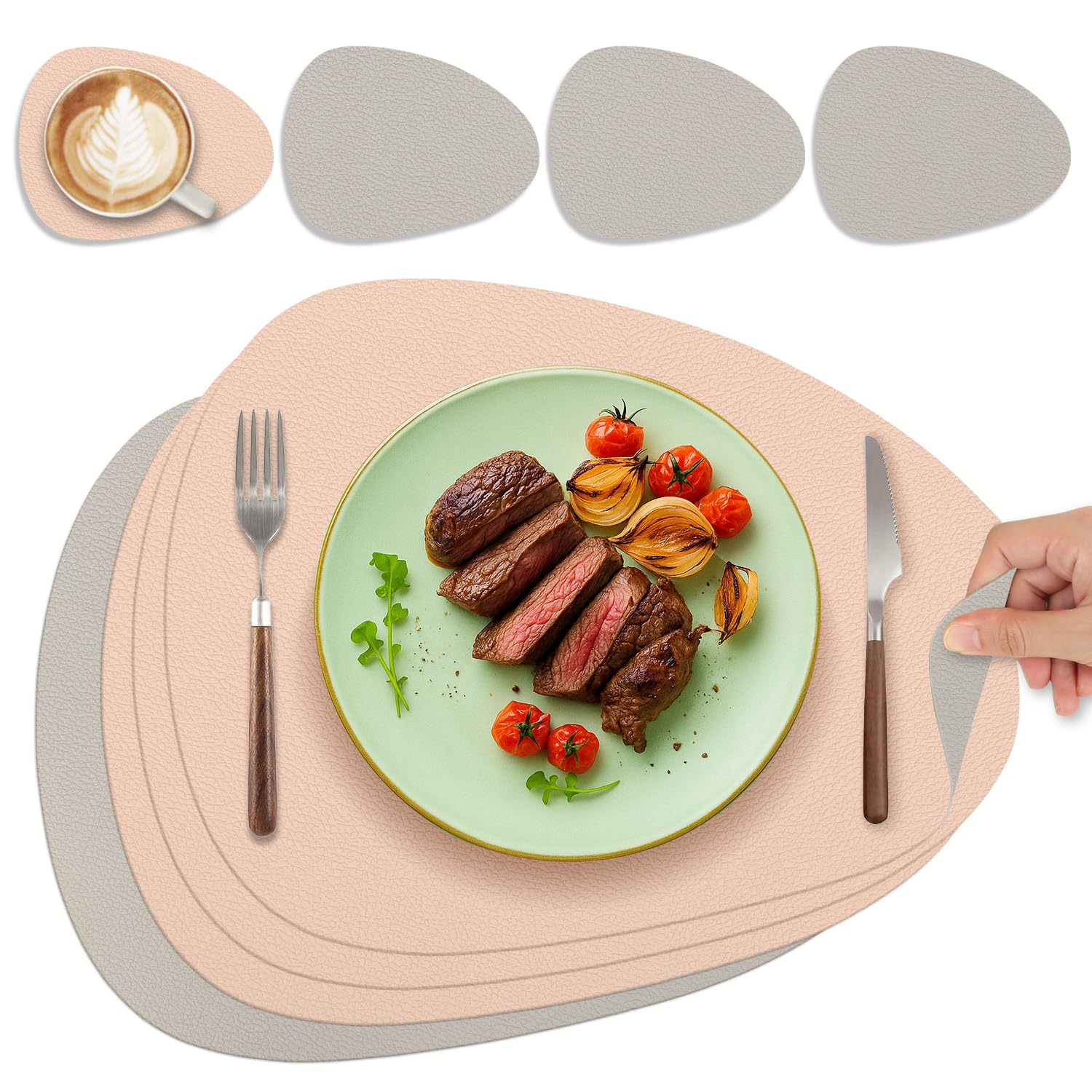 Tischsets Abwaschbar und Untersetzer, Oval Platzset Leder Platzdeckchen Abwaschbar Doppelseitigen Tischsets Umkehrbares Tischset rutschfest Lederoptik