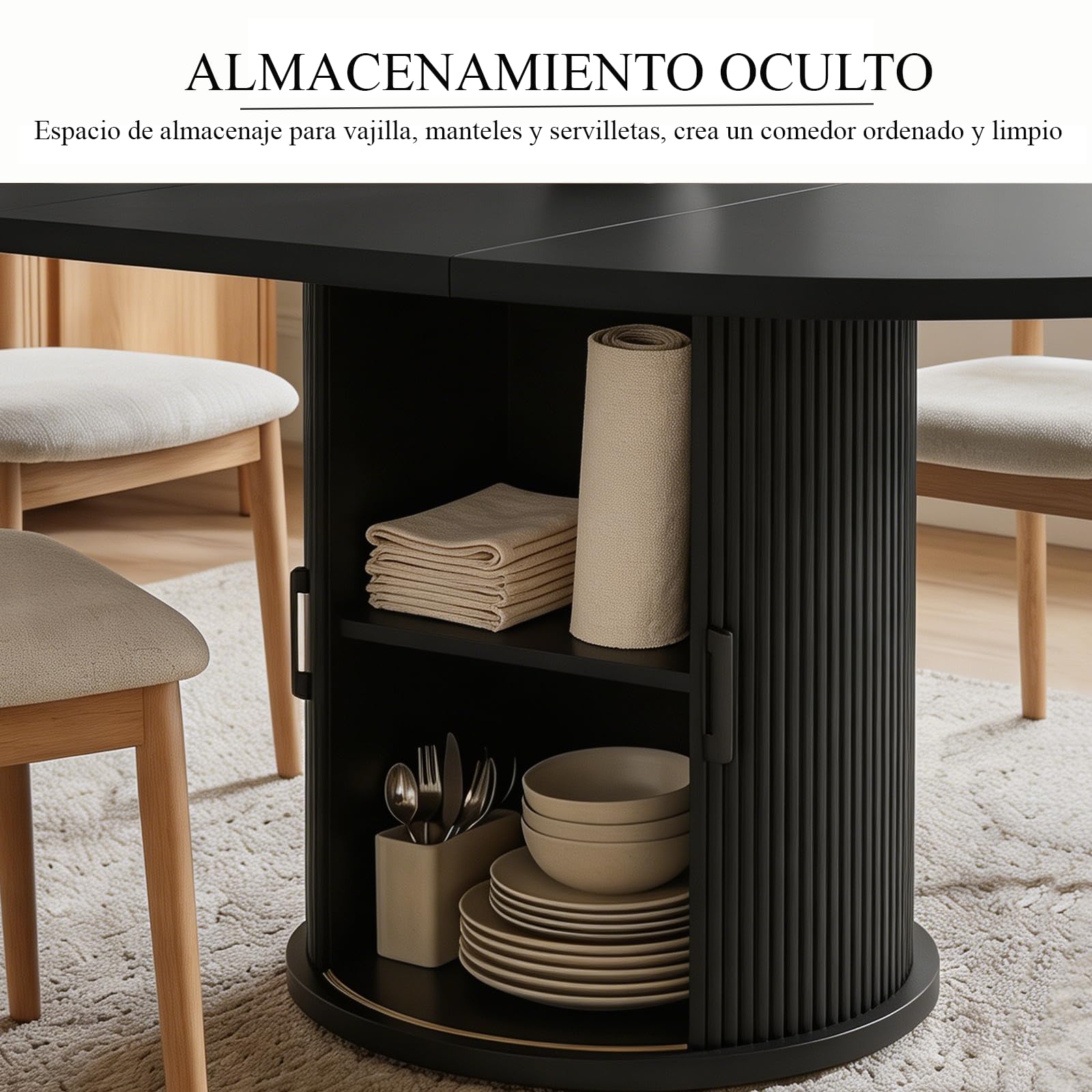 Table de salle à manger extensible ronde en bois massif pour 4 à 6 personnes - Design moderne - Gain de place - Parfaite pour la salle à manger et la cuisine
