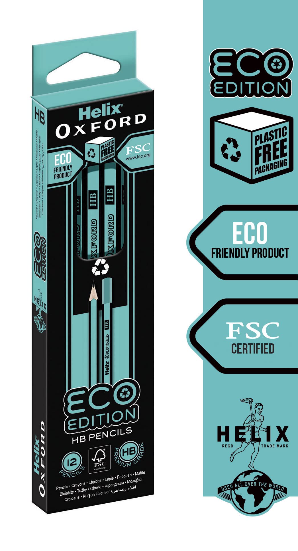 HelixOxford Eco HB Pack of 12 Pencils - Blue (856403), Aqua