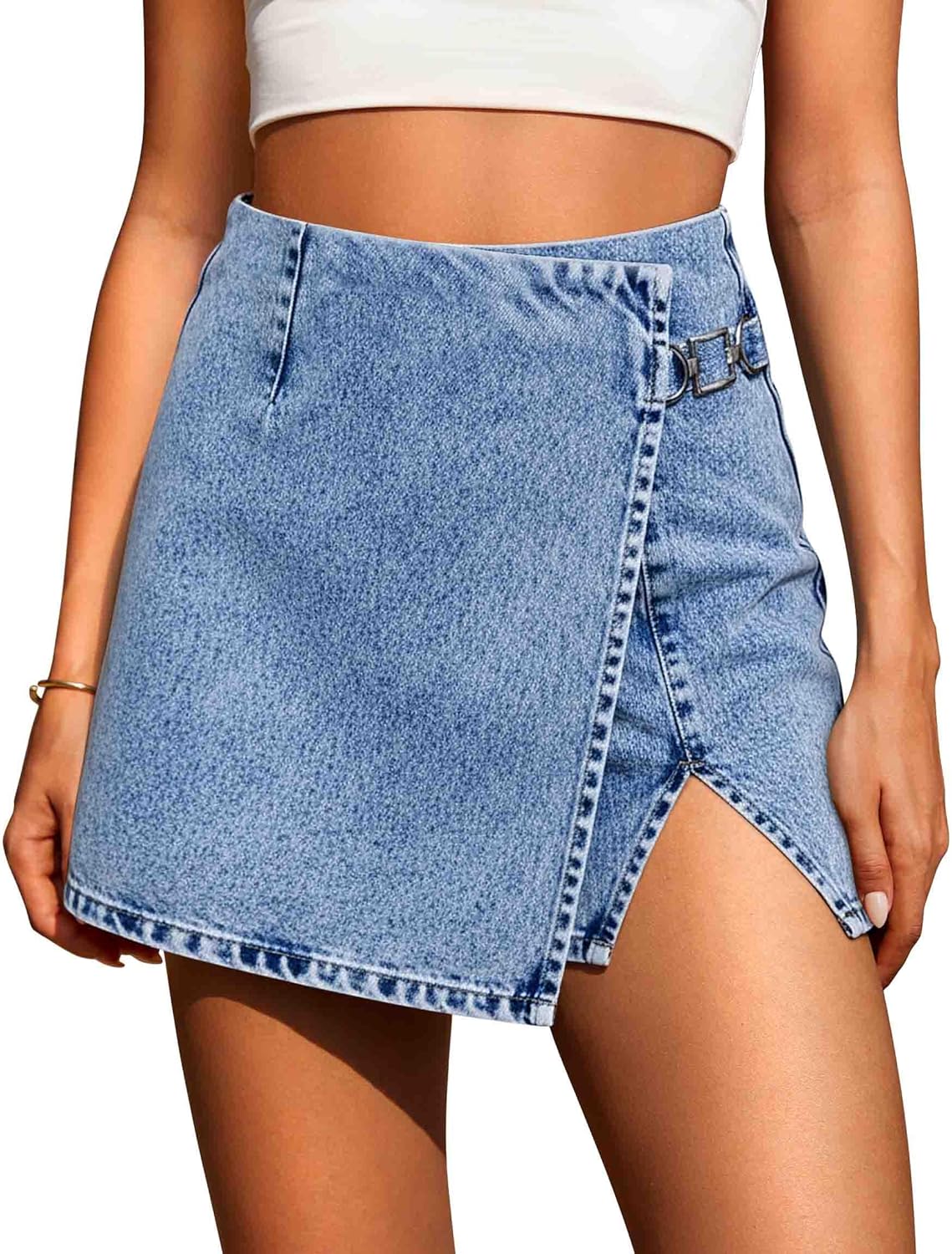 Eddoyee Jean Skorts for Women Pockets Denim Mini Skirts Trendy Country Skirt with Shorts Casual Stretchy High Waisted