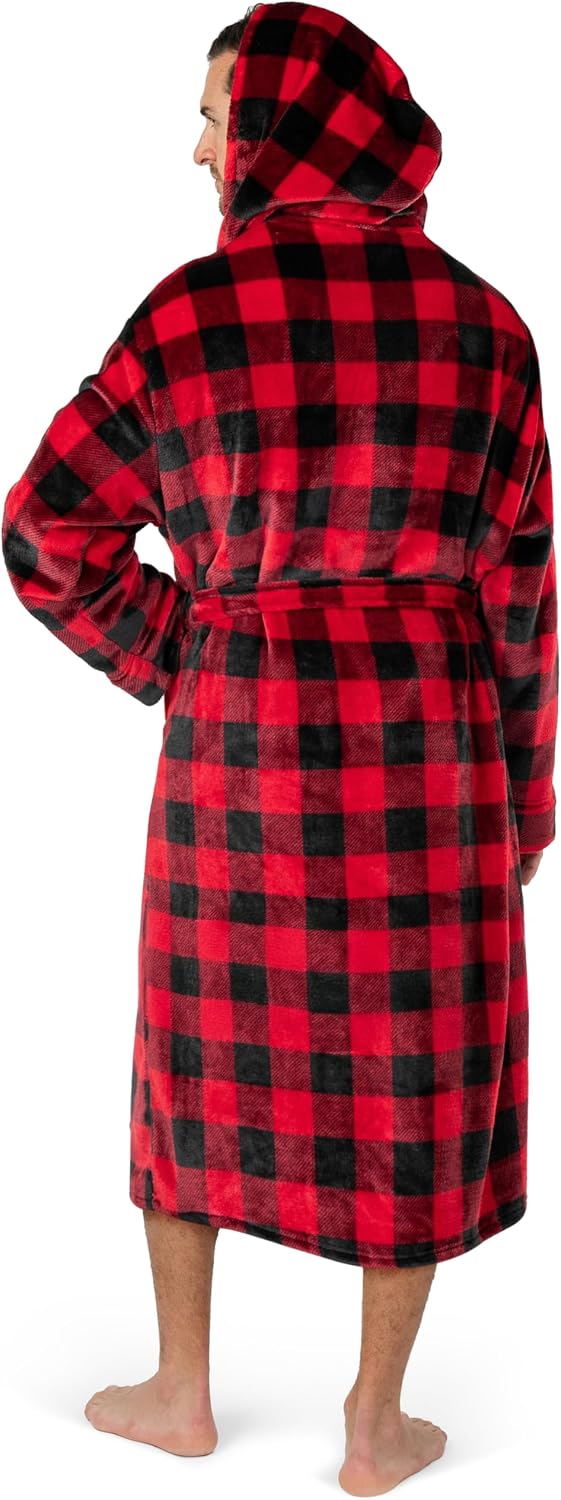 PAVILIA Mens Robe, Hooded Fleece Bathrobe for Men, Plush Long Warm Robe for Male Bath Spa