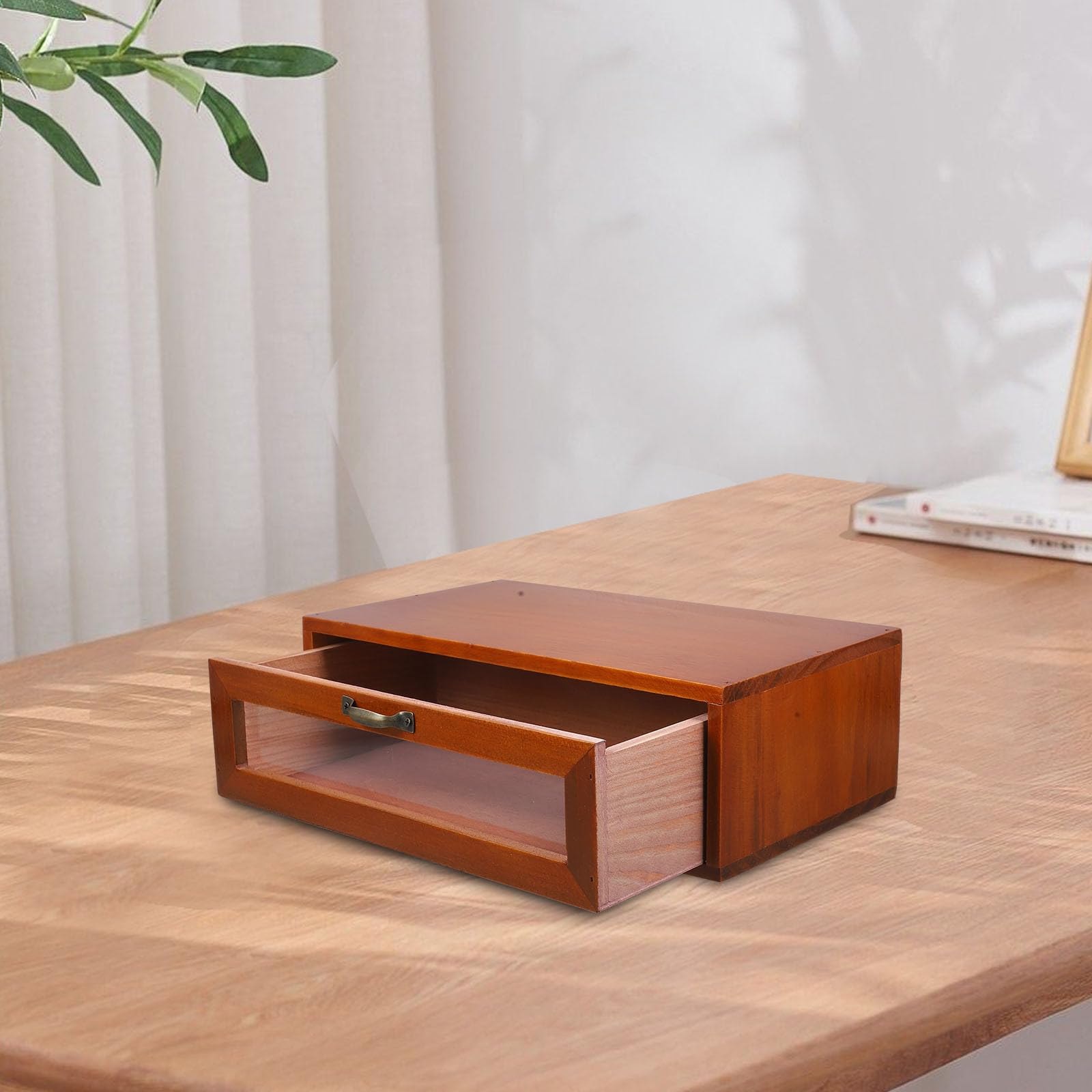 TOYANDONA Organizer da Scrivania in Legno Solido con Cassetto Singolo, Scatola Porta Cosmetici e Porta Prodotti la Cura della Pelle, Organizer Multifunzione per Ufficio, Bagno e Camera
