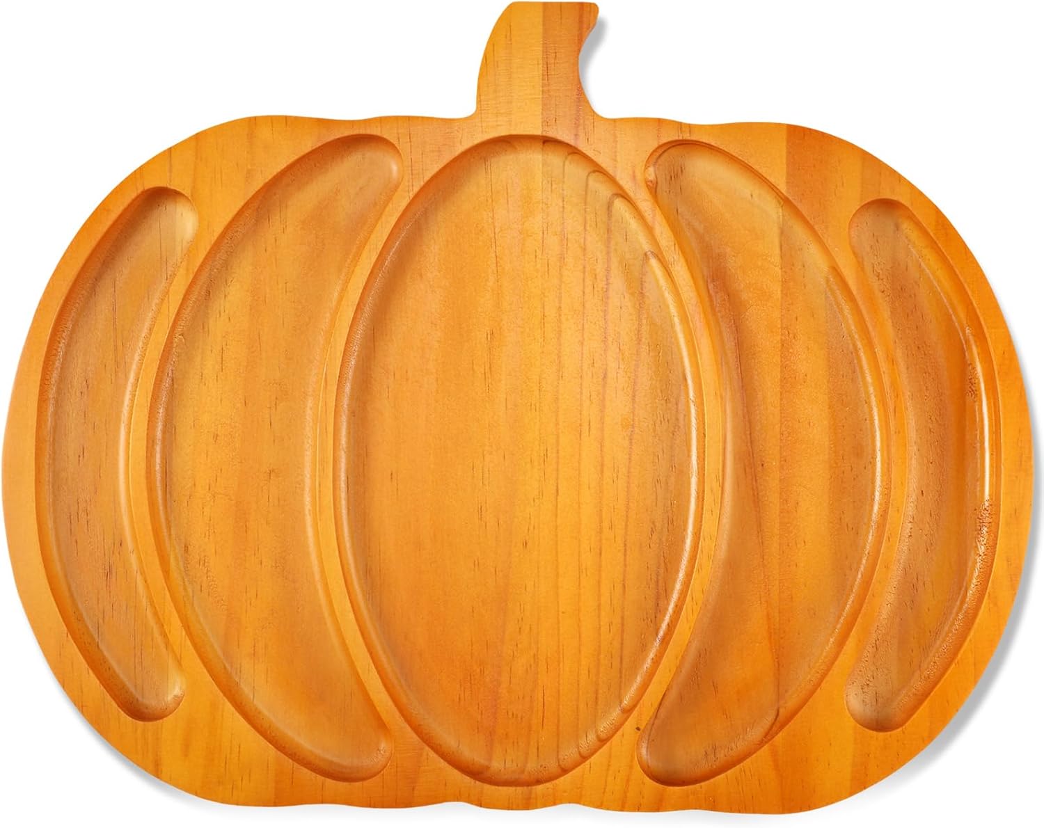 Sliner Halloween Pumpkin Wooden Serving Platter 15" L x 12" W Wood Pumpkin Shaped Charcuterie Board Snack Cheese Cutting Board Sectional Fall Dish Plate for Home Gifts(Brown) Brown Pine Wood