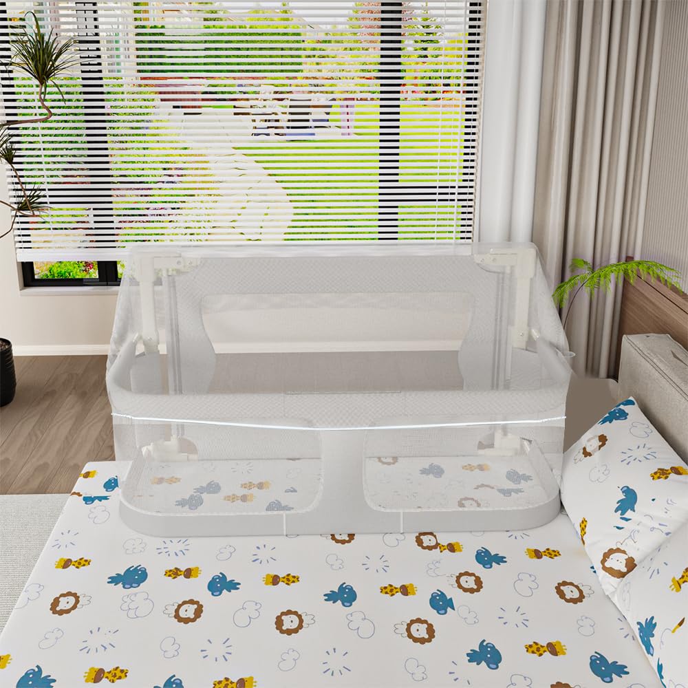 OHMG 3 en 1 Berceau Cododo pour Bébé, Berceau bébé evolutif, Hauteur Réglable, lit Pliant bébé, Lit Cododo de Bébé avec Moustiquaire, fenêtre en Maille Respirante et Visible, pour 1 à 36 Mois