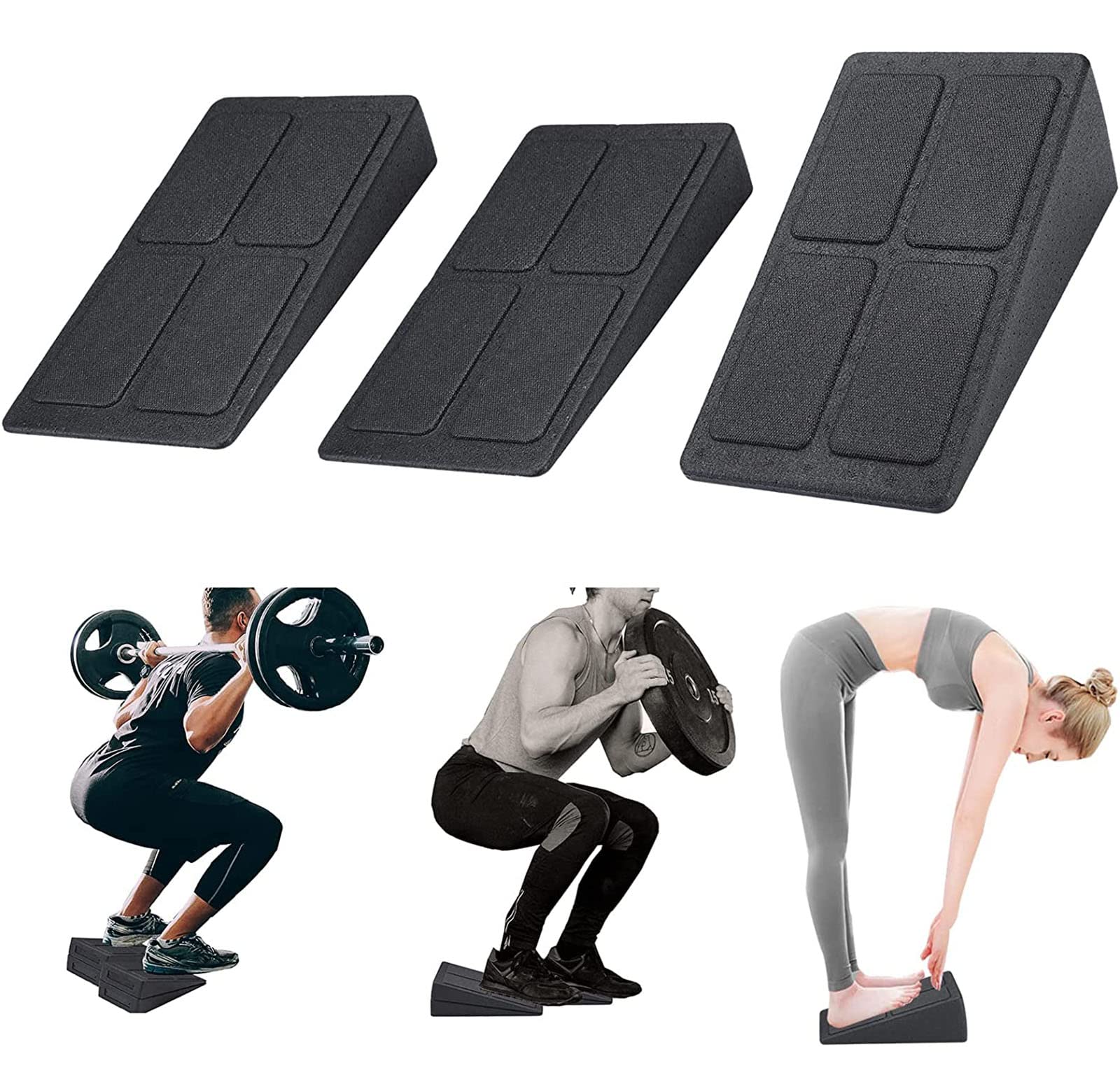Squat Wedge Block Adjustable Non-Slip Squat Ramp Slant Board Calf Stretcher, Heavy Duty 3pcs Foam Foot Ankle Knee Stretcher Leg Extender, Incline Board Platform for Heel Elevated Squat and Calf Raise