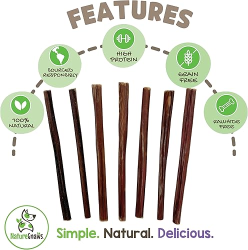 Miniatura 2 de Nature Gnaws Super Skinny Bully Sticks para perros pequeños, huesos dentales de carne de res natural de primera calidad, sabrosas golosinas finas