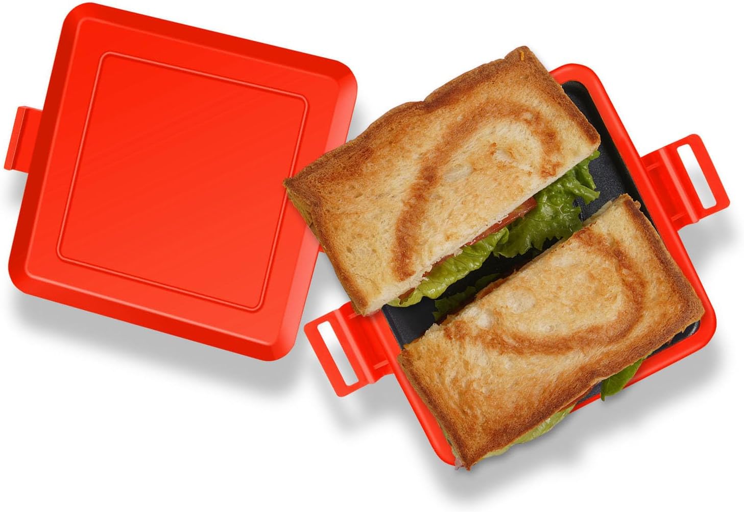 Diydeg Microwave Toaster Sandwich Maker, No Electricity Dishwasher Safe Microwave Toastie Maker, Panini Press, Grilled Cheese Maker for Cooking Breakfast, Toastie Safe in Microwave Oven (Red)