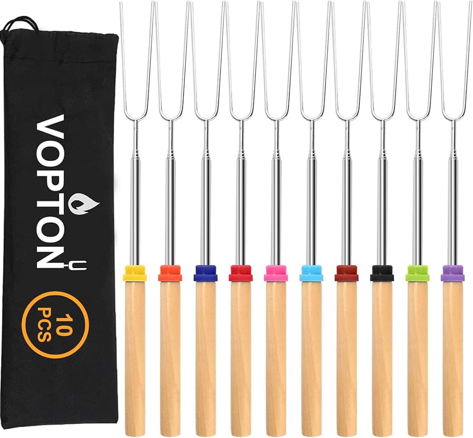 10 Pcs Marshmallow Roasting Sticks for Fire Pit Long 32Inch, Smores Sticks Skewers, Smores Kit for Fire Pit, Premium Telescoping H