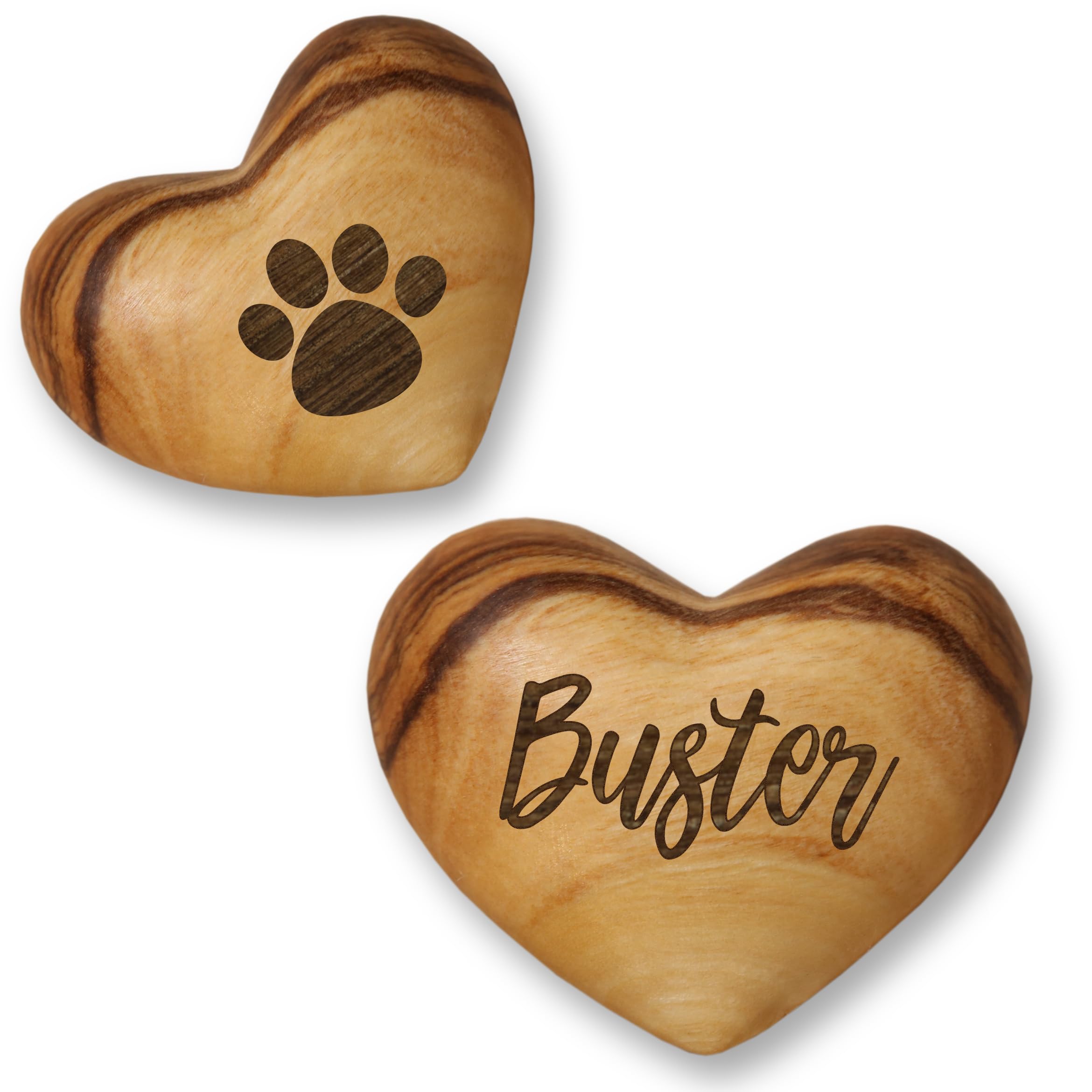 Personalised Small Pet Memorial Olive Wood Heart Pocket Token Hug Keepsake Paw Print Pet Sympathy Pawprint Gift Animal Loss Keepsake Dog Cat Remembrance Bereavement Memorial Token Family Friend