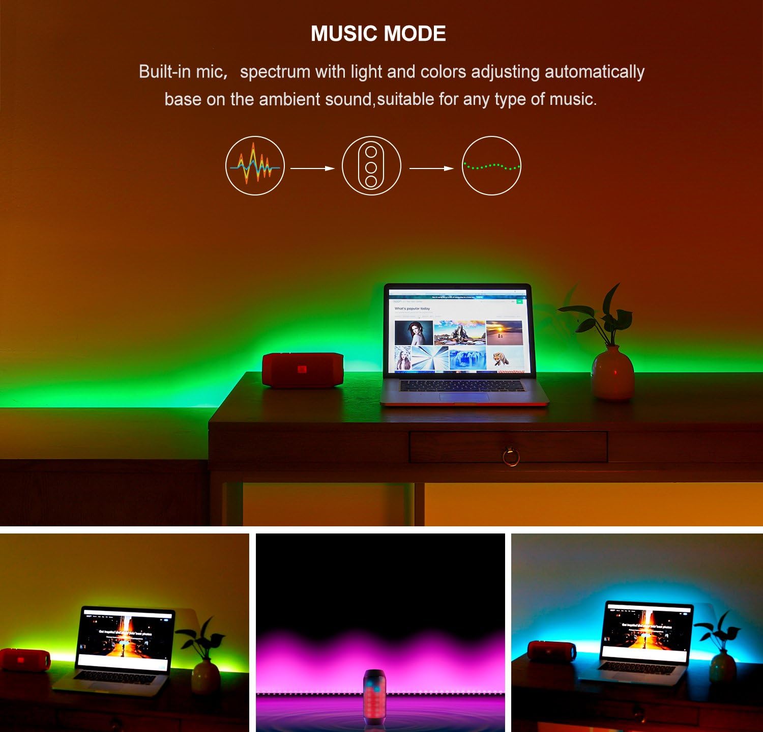 LED Strip Lights LED Lights Sync to Music, MINGER 9.8Ft LED Light Strip 150 LED Lights SMD 5050 Waterproof Flexible RGB Strip Lights, LED Tape Lights, 12V Strip Lighting for Bedroom DC UL Listed