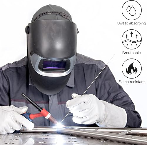 Miniatura 4 de Janmercy 2 gorras de soldadura para hombre, resistentes al fuego, de algodón, para soldar, forro de corona baja, elástico, 6 78-7 38 (clásico, negro