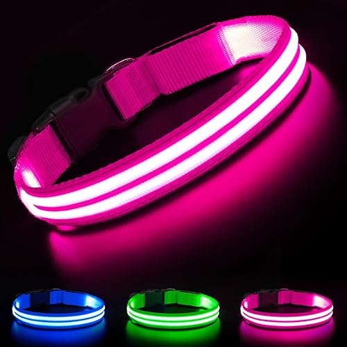 HIGO Collar de perro LED, collar con luz recargable, collar de perro impermeable para que tus cachorros caminen por la noche (rosa, pequeño)
