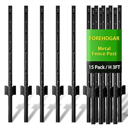 Metal Fence Post 3 Feet Black, Pack of 15, T