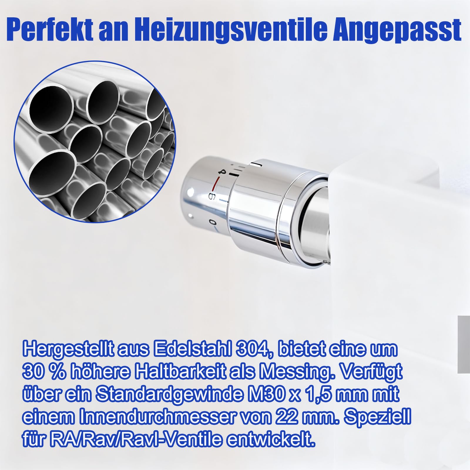 2 szt. adapter termostatu grzejnika ze stali nierdzewnej 304, M30 x 1,5, adapter zaworu grzewczego do zaworów RA/RAV/RAVL, akcesoria do grzejników z kluczem sześciokątnym, do zaworów grzejnikowych