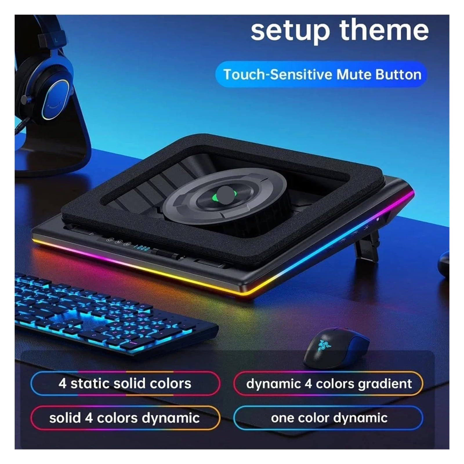 Enfriador De Portátil For Juegos V12 con Potente Ventilador De Turbina De 5,5 Pulgadas, 15,6-21 Pulgadas, Velocidad Ajustable, Control Táctil, Pantalla LCD(RGB Lighting EU)