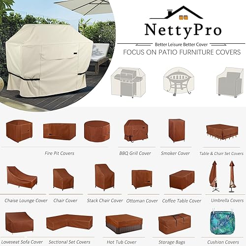 Miniatura 6 de NettyPro Cubierta para parrilla de barbacoa al aire libre de 68 pulgadas, 600D, resistente al agua, para parrillas Weber, Char-Broil, Brinkmann,