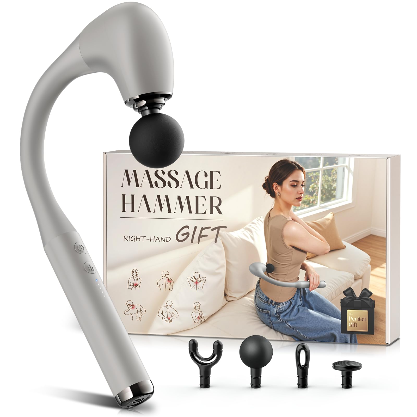 FVZ Massage Gun with Upgraded Extension Handle, 10MM Massage Gun Deep Tissue, Back Massager, Muscles/Neck/Shoulders/Waist/Legs Massager Portable for Pain Relief, Valentines Day Gifts for Him