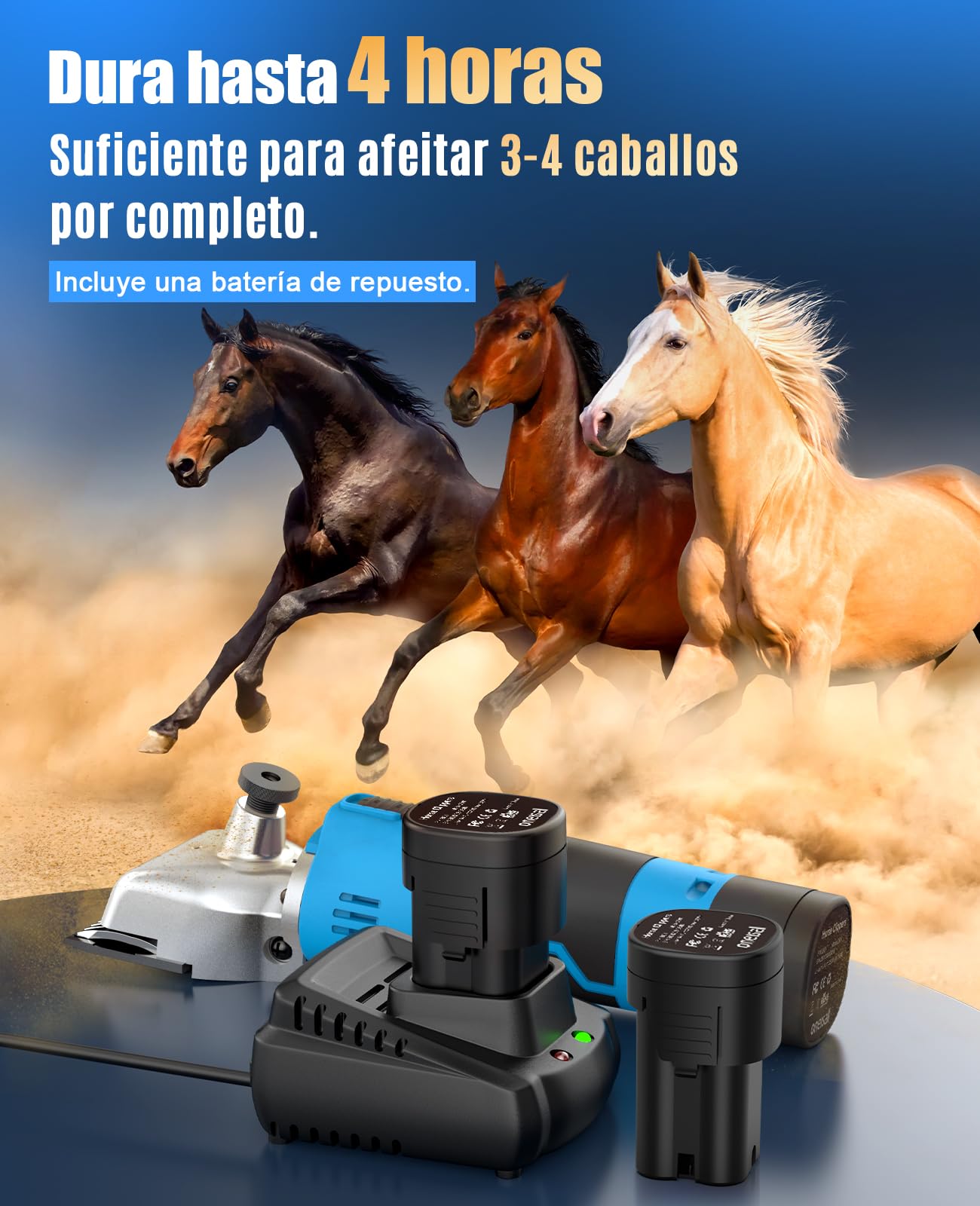 oneisall Maquina pelar Caballos de 2 Bateria, Profi Esquiladora Caballos para Pelo Grueso y Enmarañado, Maquina esquilar Caballos con motor potente de 2400 PRM/MIN, Apto para todo el cuerpo (Azul)
