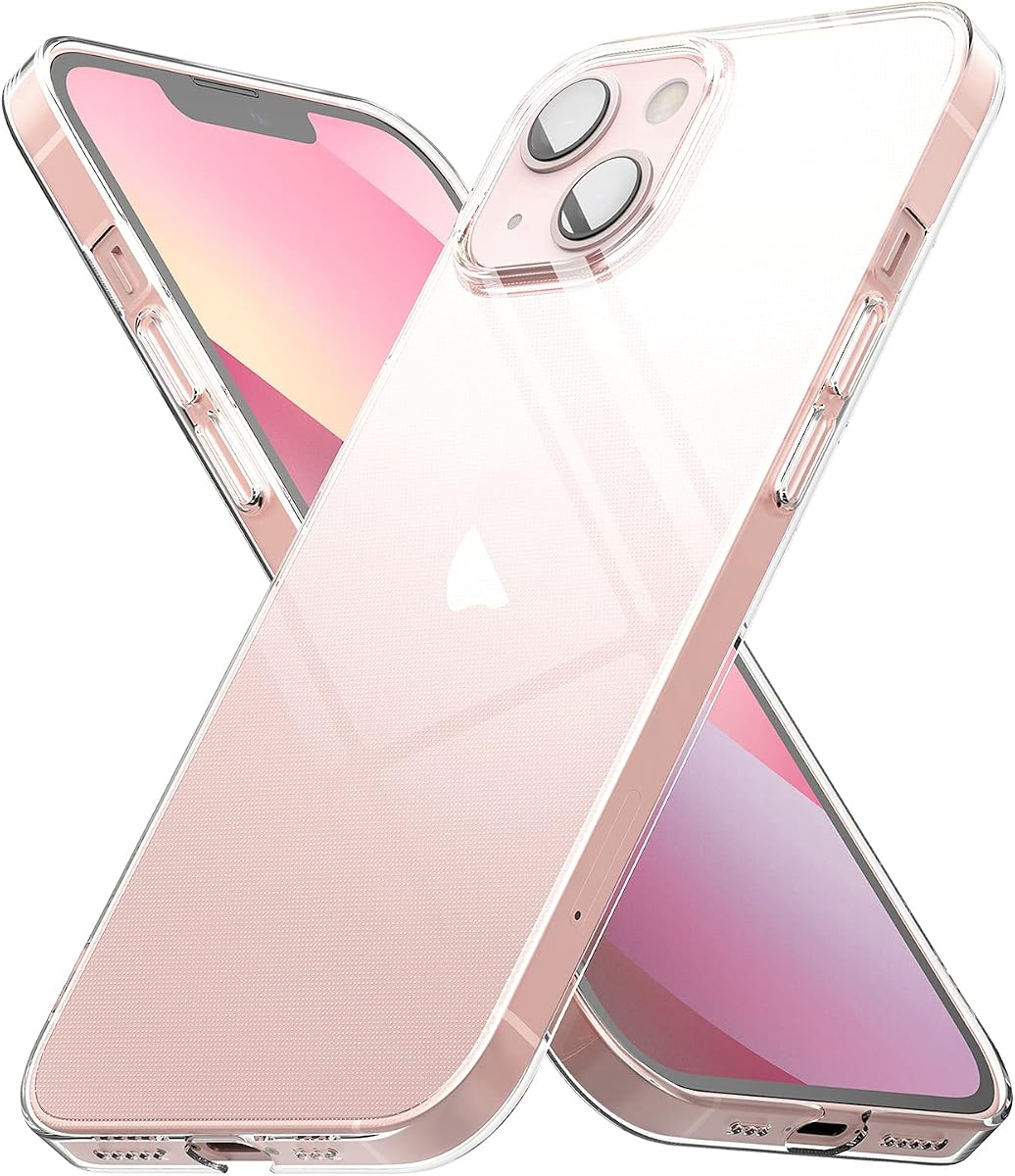 Ringke Compatible con Funda iPhone 13, Delgada, Transparente, Que No Amarilla, Lo último en PC Dura y Delgada, Bisel Elevado, Recubrimiento Suave, Agarre, Cubierta para teléfono - Transparente
