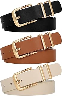 WERFORU 3 PACK Women Belt Women Fashion Leather Belts for Jeans Pants Ladies Belts with Gold Buckle