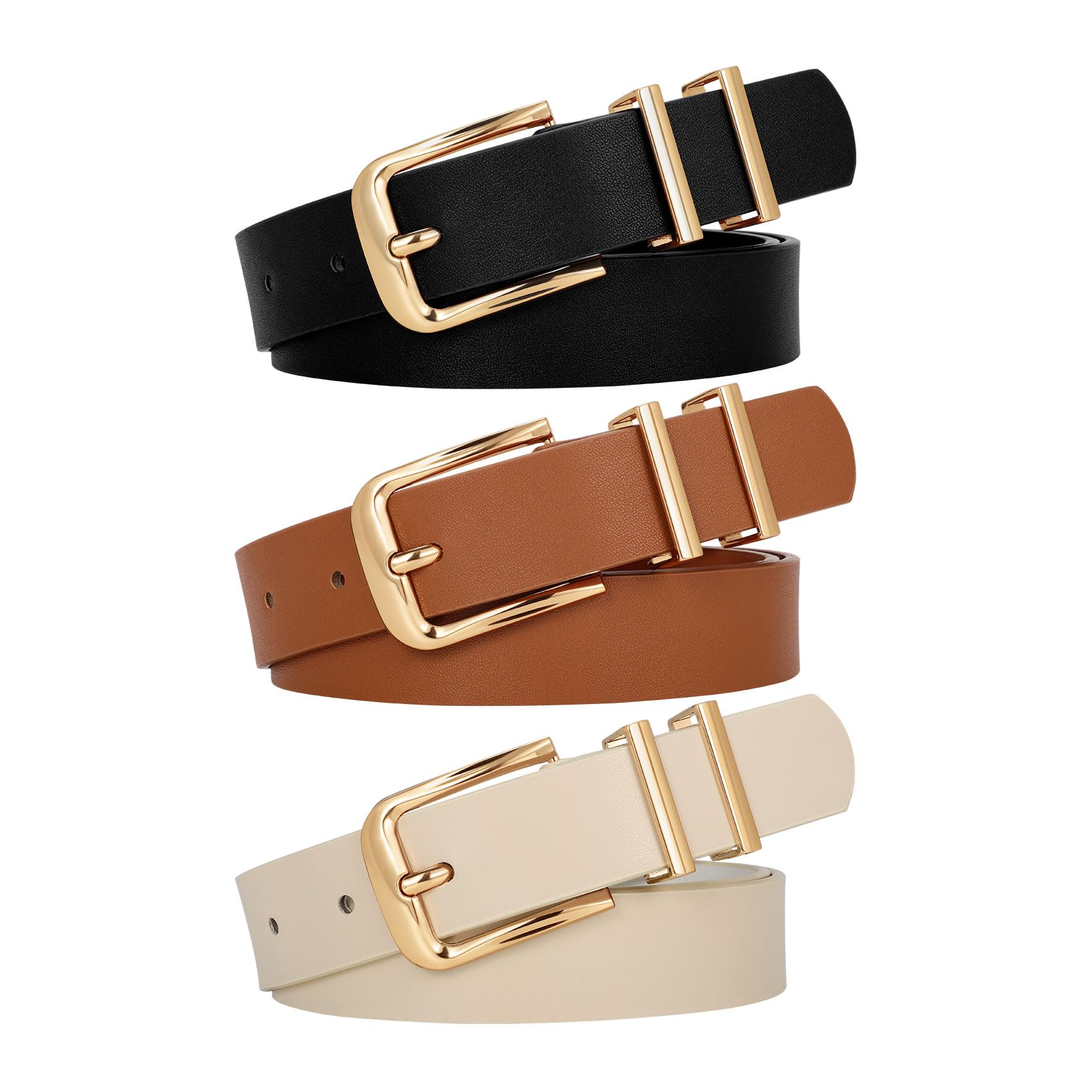 WERFORU 3 PACK Women Belt Women Fashion Leather Belts for Jeans Pants Ladies Belts with Gold Buckle
