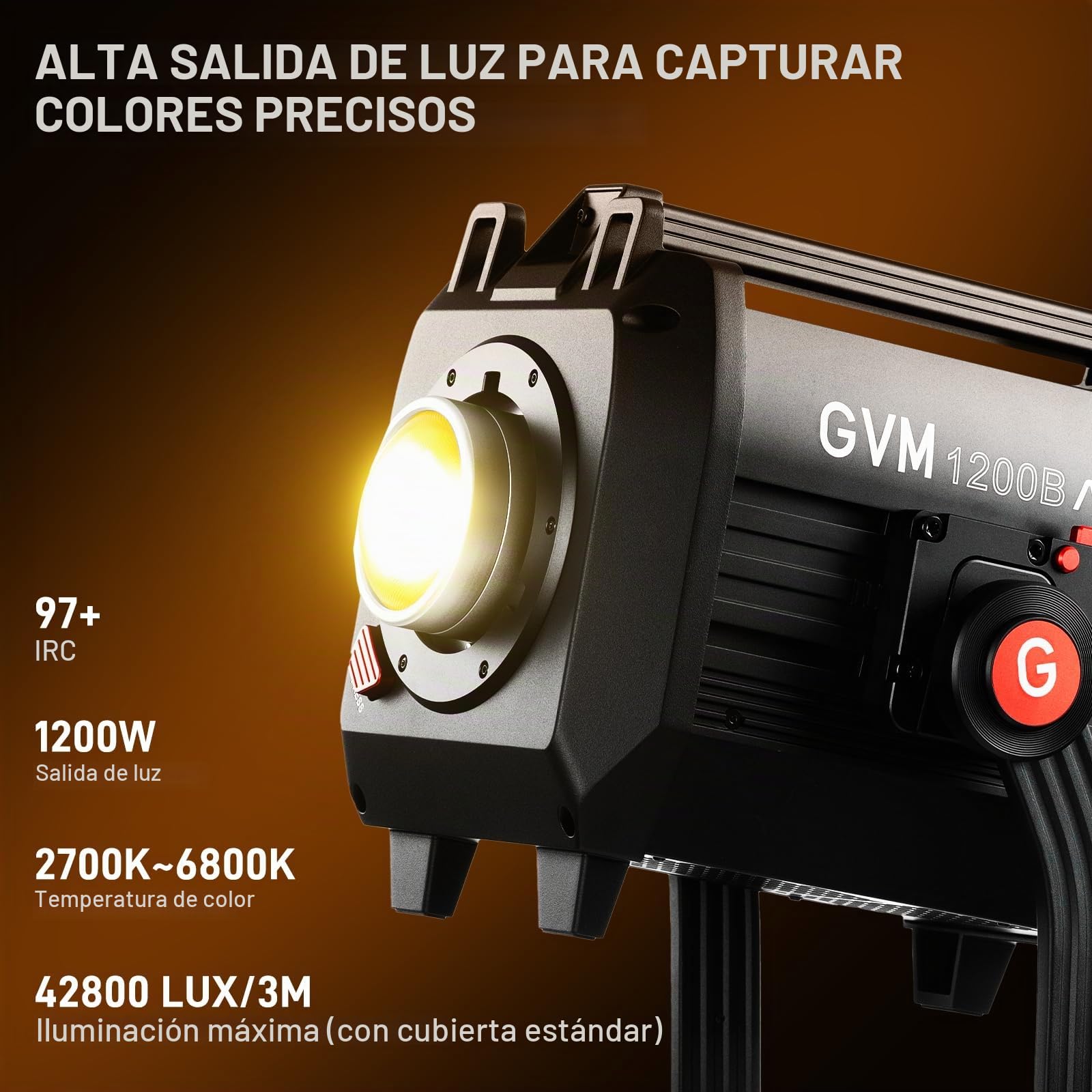 GVM - Luz de video LED de 1200 W, kit de iluminación de película AIO 1200B, kit de iluminación de fotografía de 42800 lux/3 m con control DMX, iluminación de video de salida continua para producciones