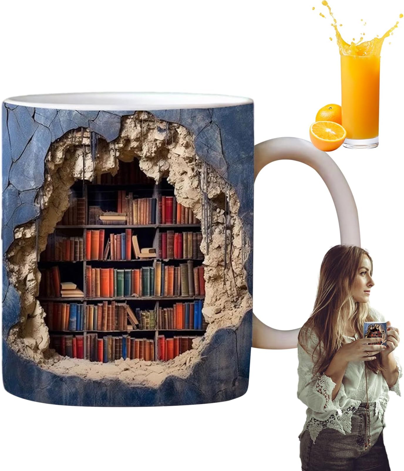 Library Bookshelf Mug, Ceramic Bookshelf Coffee Cup, Creative 3D Book Club Ceramic Mug for Book Lovers