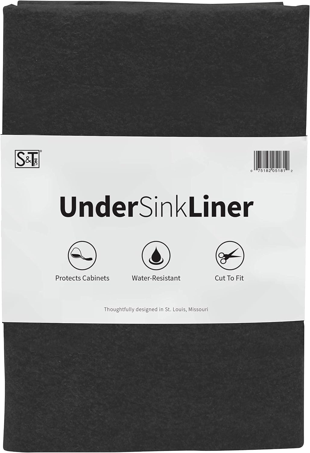 S&T INC. Under Sink Mat, Water-Resistant Absorbent and Non Adhesive Shelf Liner, Black, 24 in. x 48 in.