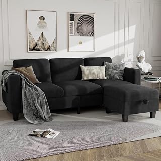 Sectional Sofa and Couches for Living Room - 78''L Shaped Black Velvet Couch-Pet Friendly Modular 3-Seater Convertible Sofas-Washable Covers-Suitable for The Living Room, Apartment or Bedroom