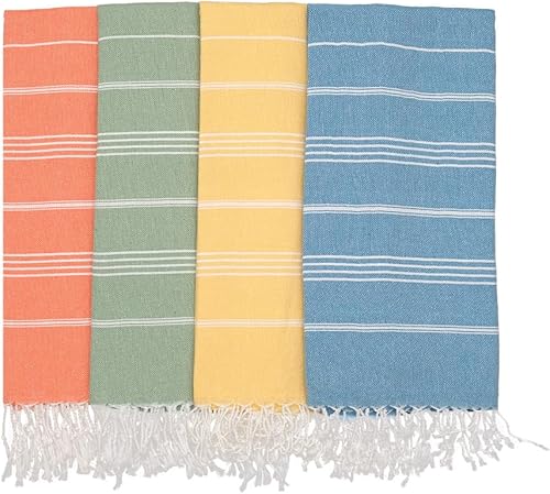 Juego de 4 toallas de playa turcas de gran tamaño de 38 x 71 pulgadas, 100% algodón turco, ligeras, sin arena, de secado rápido, toallas de baño