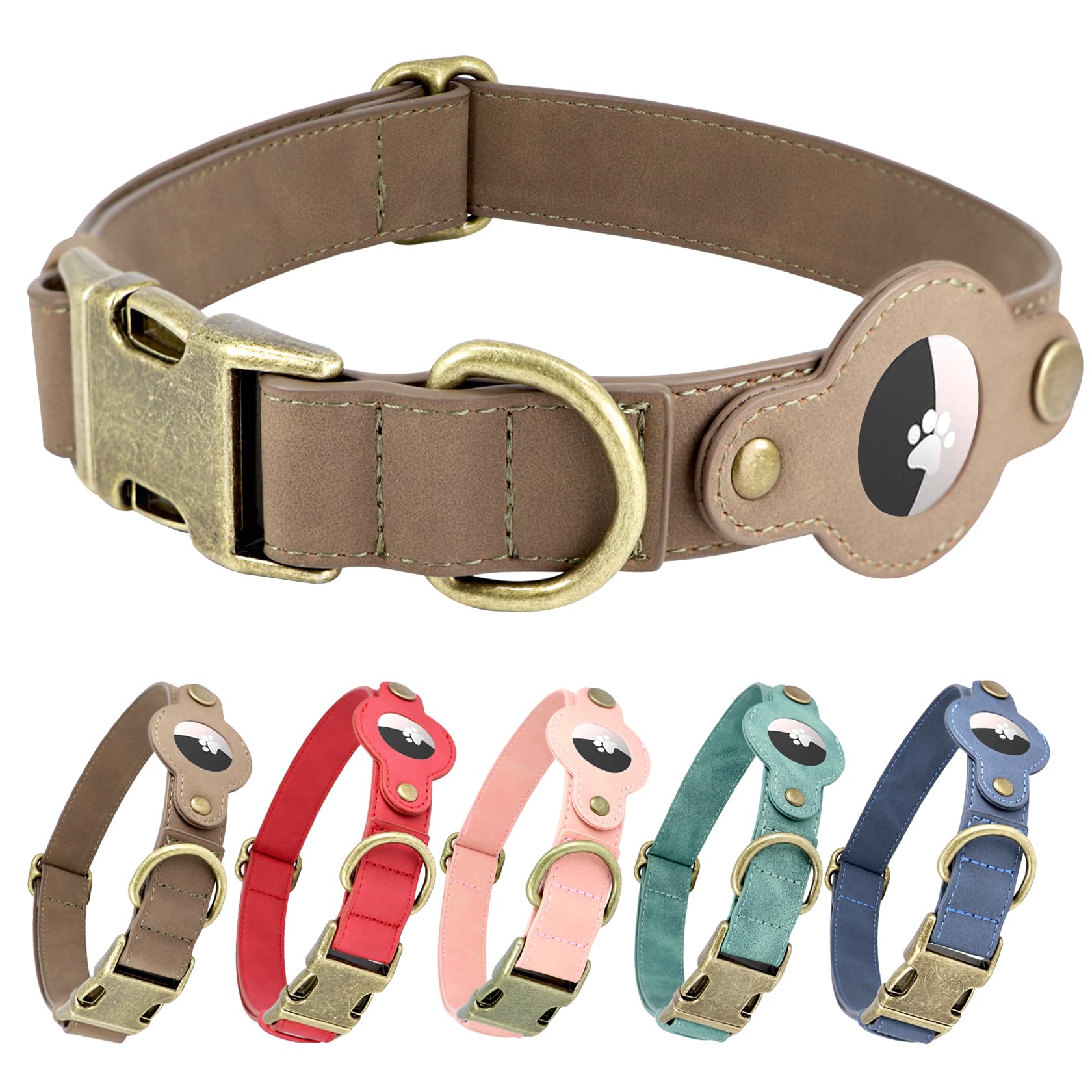 Collier en cuir de qualité avec support Apple AirTag et bouclerie métallique haut de gamme