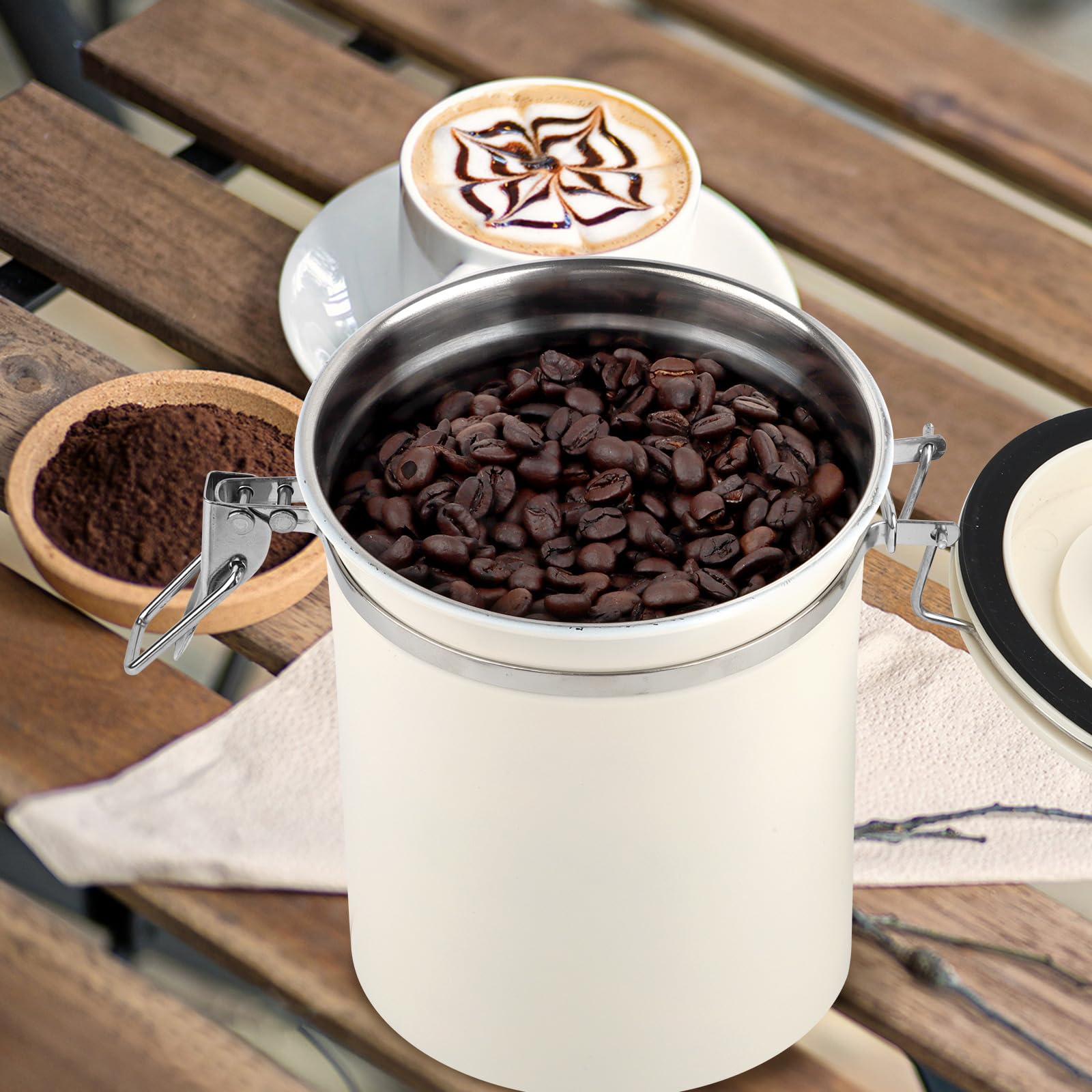 Boîte à Café Hermétique 1,8L Acier Inoxydable Avec Cuillère - Conservation Sous Vide Grains De Café