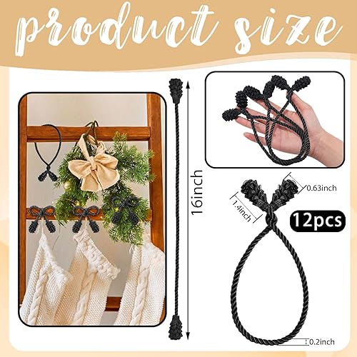 Miniatura 2 de Shappy 12 lazos de guirnalda de Navidad para barandilla de Navidad, decorativas, reutilizables, flexibles, para guirnalda, escalera, decoración del
