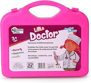 مجموعة ألعاب أدوات الطبيب التظاهرية للأطفال مع شنطة قابلة للطي واكسسوارات طبية صغيرة للأولاد والبنات من سن 3 سنوات فما فوق - (لون وردي)
