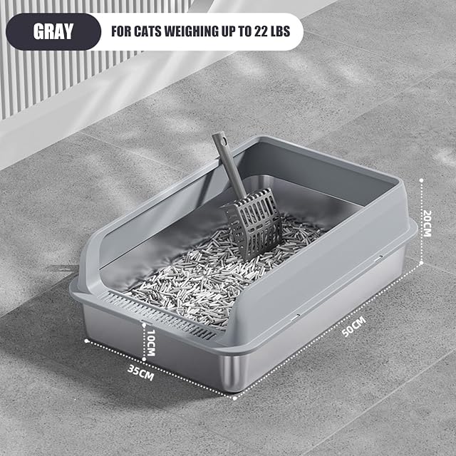 Foto 2 de 8 de GAORUTO Arenero para Gatos con Laterales Altos de Acero Inoxidable con Tapa
