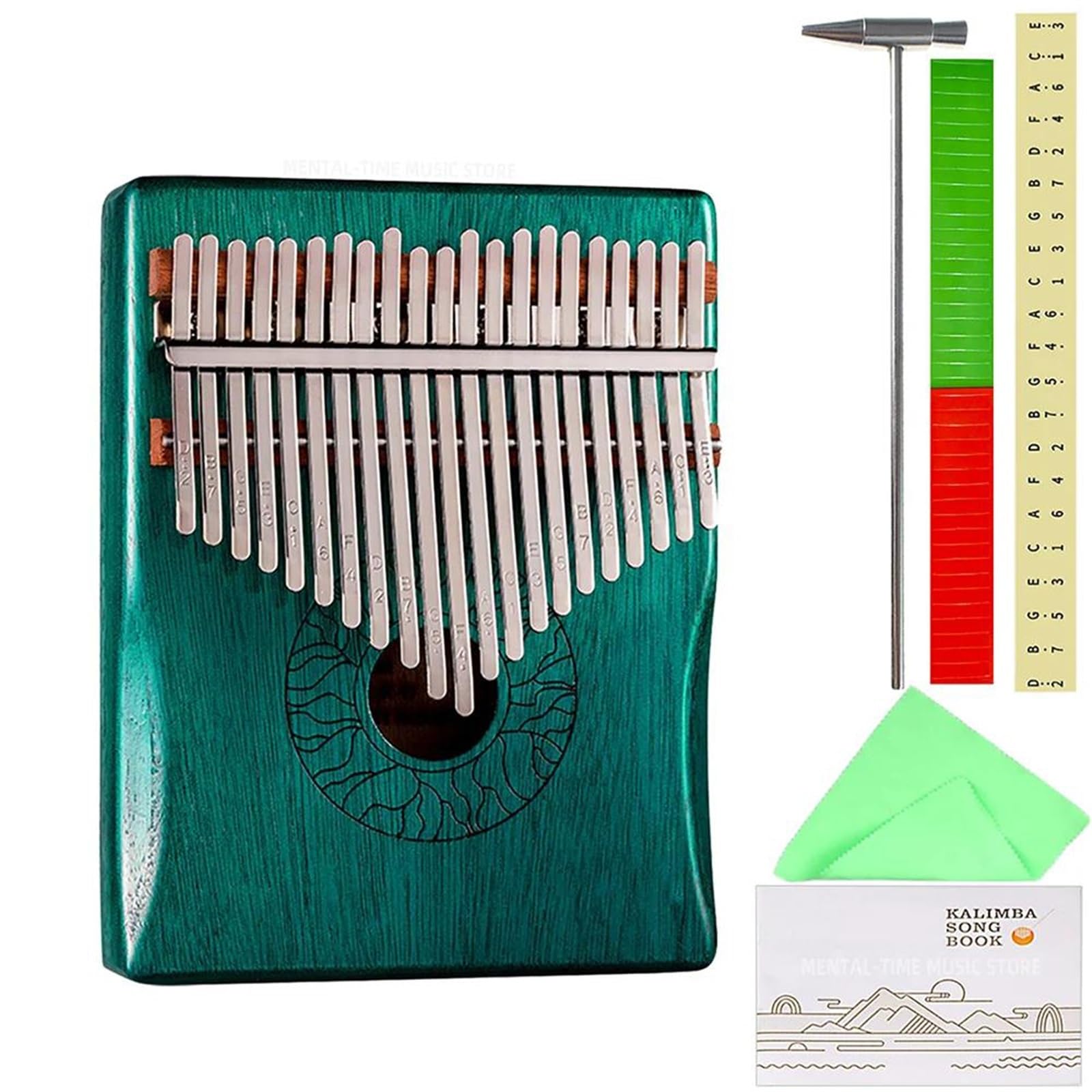Kalimba Fortepian 21 Klawiszy Kciuk Fortepian Mahoń Calimba Drewniana Klawiatura Instrument Muzyczny(Blue)