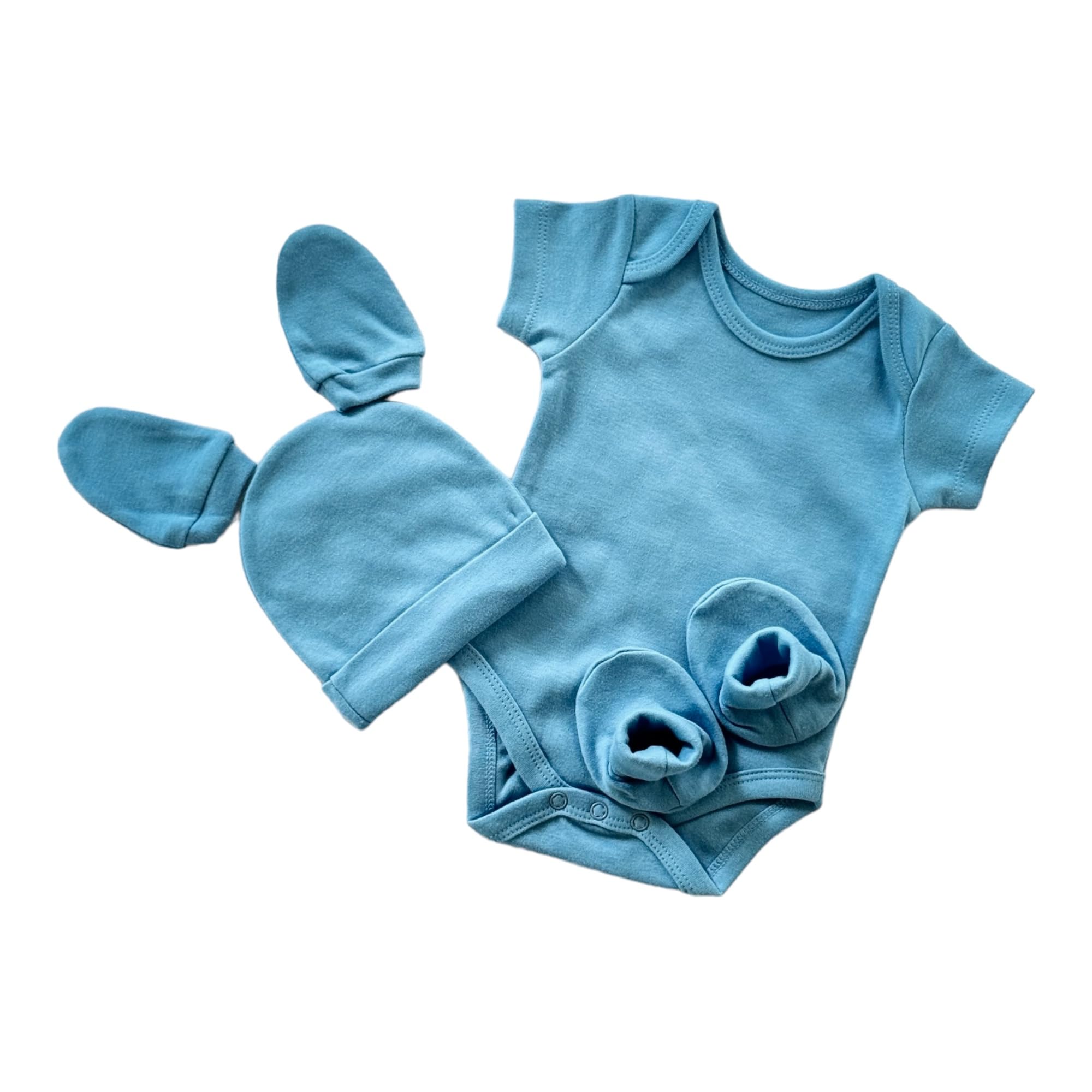 PicksparrowCotton Newborn Baby Rompers, Cap, Booties, Mittens Set/Newborn Essentials (Solid White, Pack of 4)