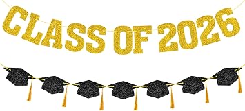 Class of 2026 Banner Gold Congrats Grad with Tassel Garland for 2026 Graduation Decorations We Are So Proud of You College High School 2026 Graduation Party Decor