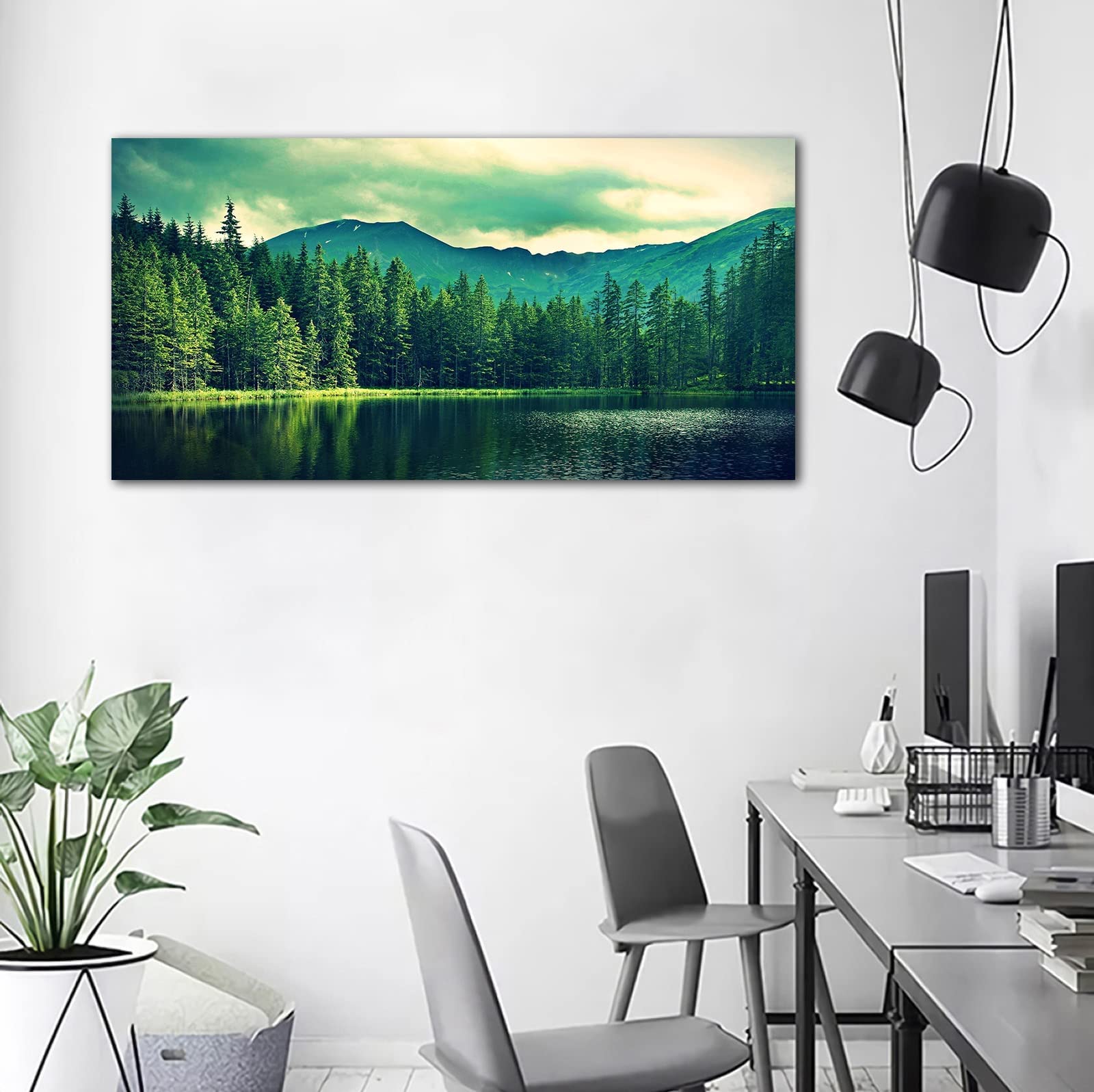 Amazon.co.jp: 自然のキャンバスウォールアート 緑の山の森の絵