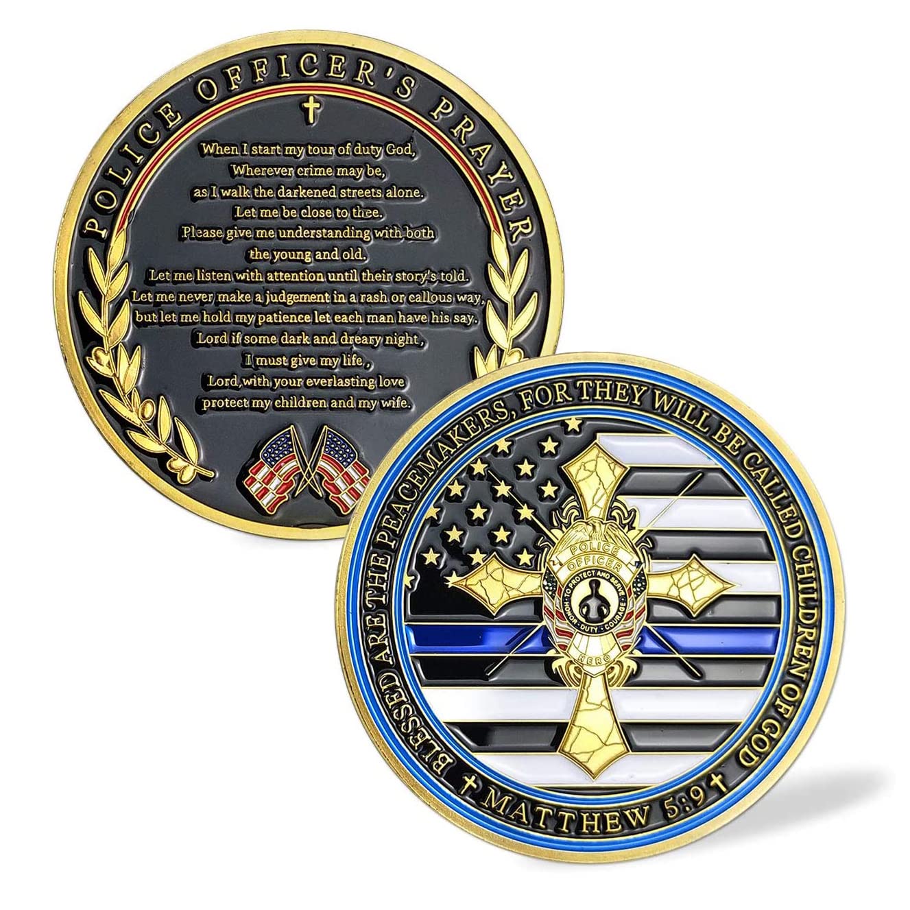 Thin Blue Line Police Prayer Coins -1 Thin Blue Line Police Prayer Coins -1
