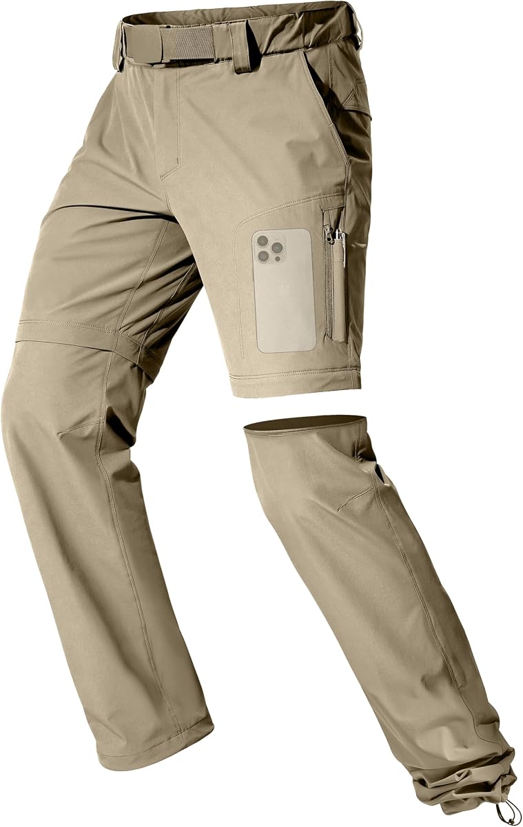Mens Convertible Hiking Pants Quick Dry Zip Off Fishing Pants (Mud 32W)
