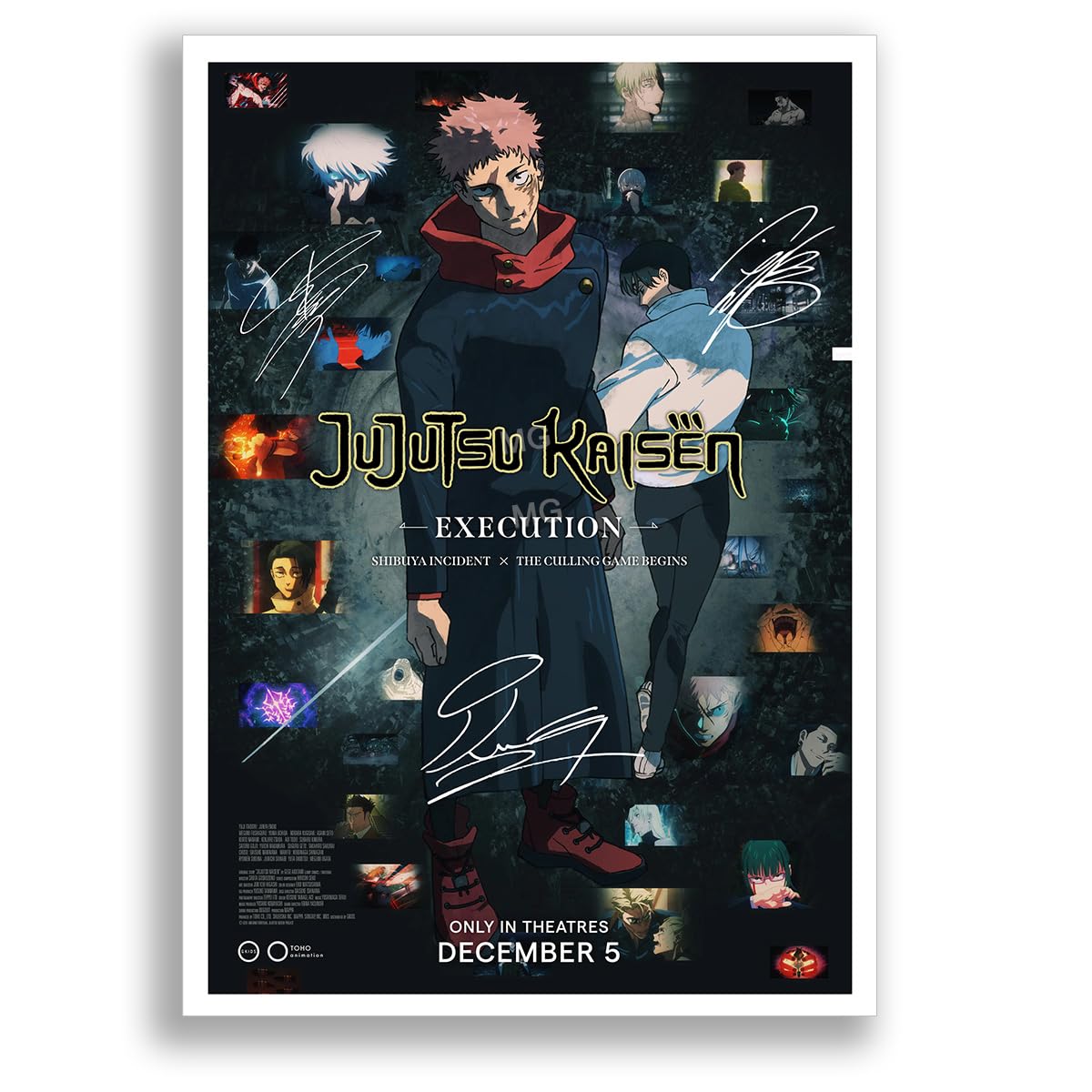 Mounted Gifts Trading Jujutsu Kaisen Execution Cast Signed A4 Poster Photo Print Framed Autograph Gift Anime Junya Enoki Yuma Uchida (A4 Poster Only)